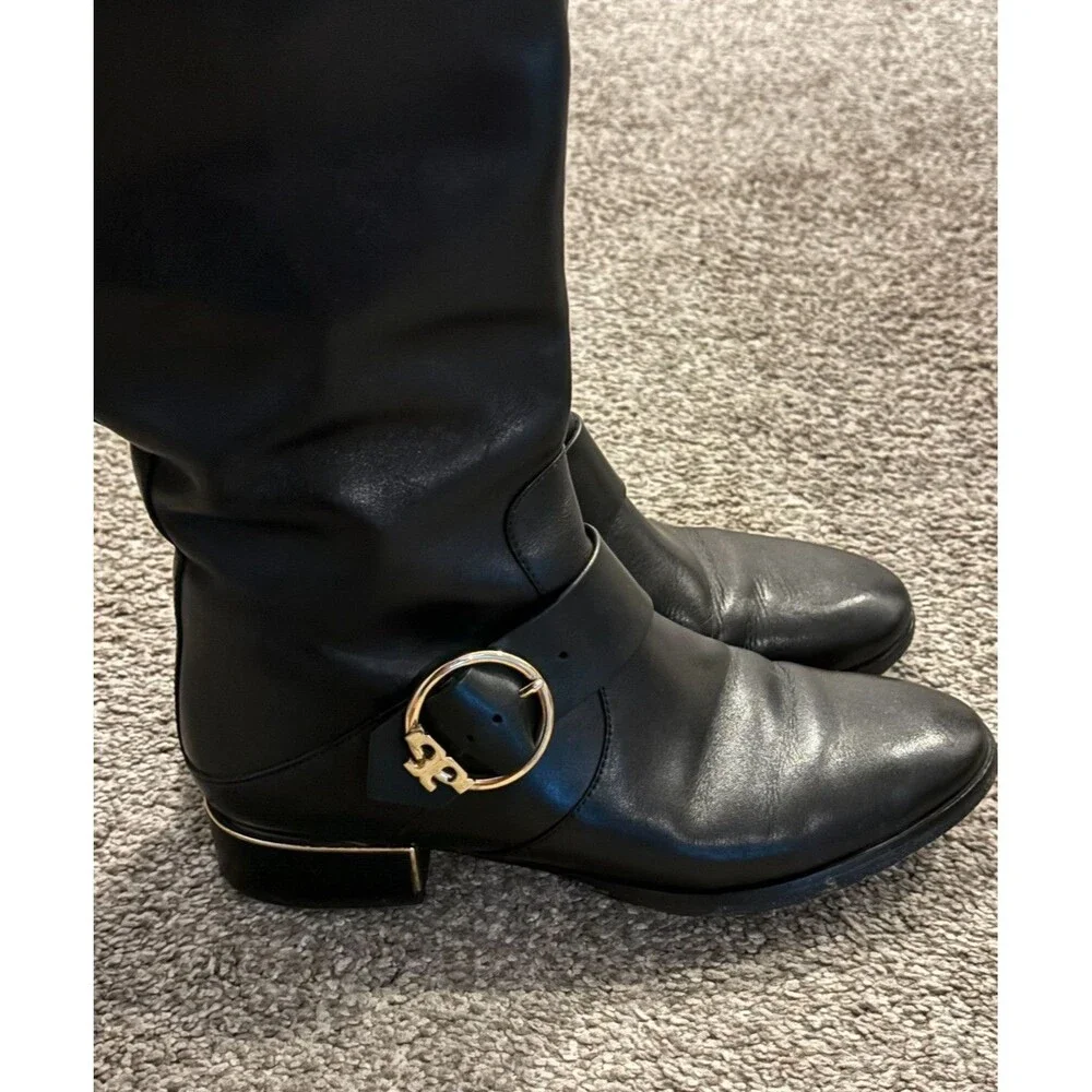 Tory‎ Burch Sofia black belted leather Reva Tall Riding boots women's size 8